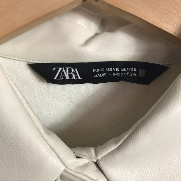 ZARA Ecru Natural Soft Faux Leather Collared Cutout Overshirt Top Small - Picture 8 of 8